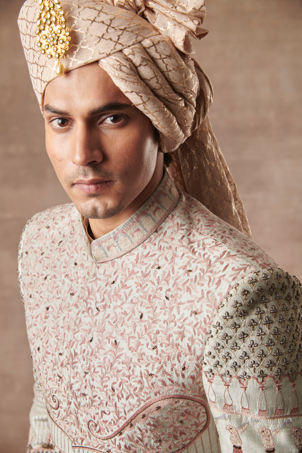 Gargee Designer's GREY SILK EMBROIDERED SHERWANI SET Gargee