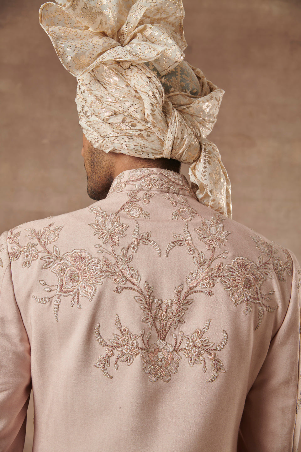 PEACH SILK EMBROIDERED SHERWANI SET 6