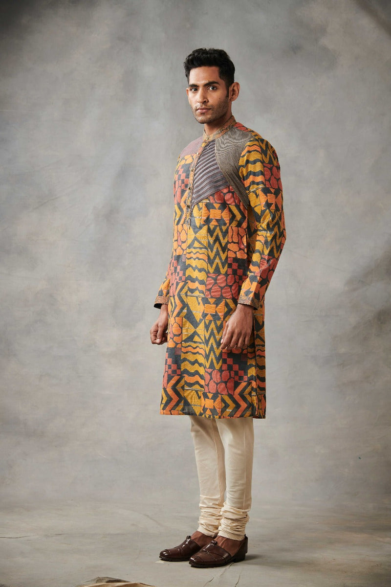 Gargee Designer's MUSTARD SILK PINTUCKED KURTA SET Gargee
