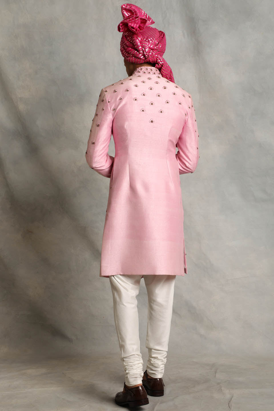 PINK EMBROIDERED SILK SHERWANI SET 2