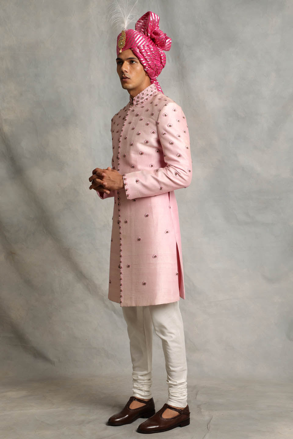 PINK EMBROIDERED SILK SHERWANI SET 3