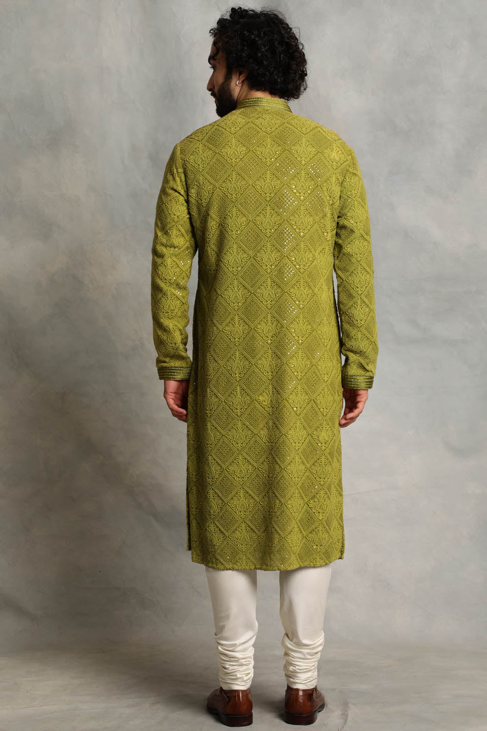 GREEN LUCKNOWI KURTA SET 2