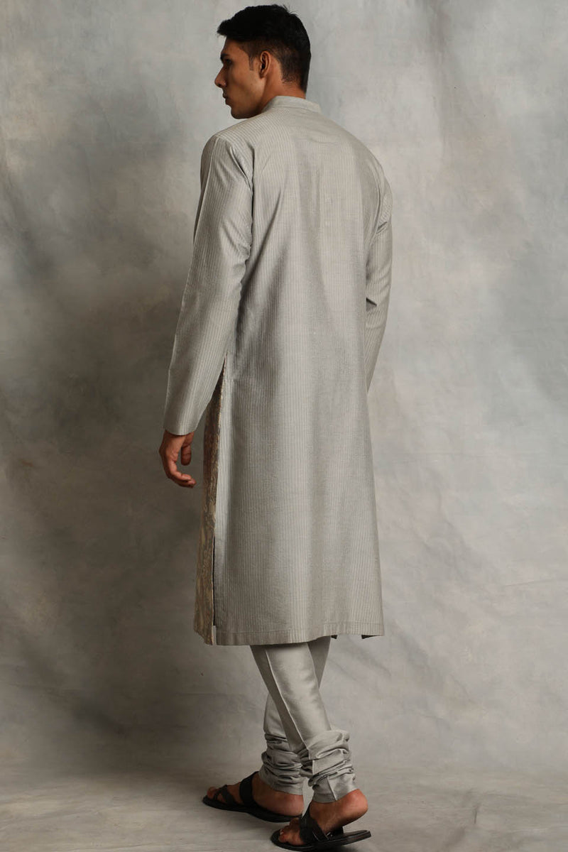 GREY EMBROIDERED SILK KURTA SET 2
