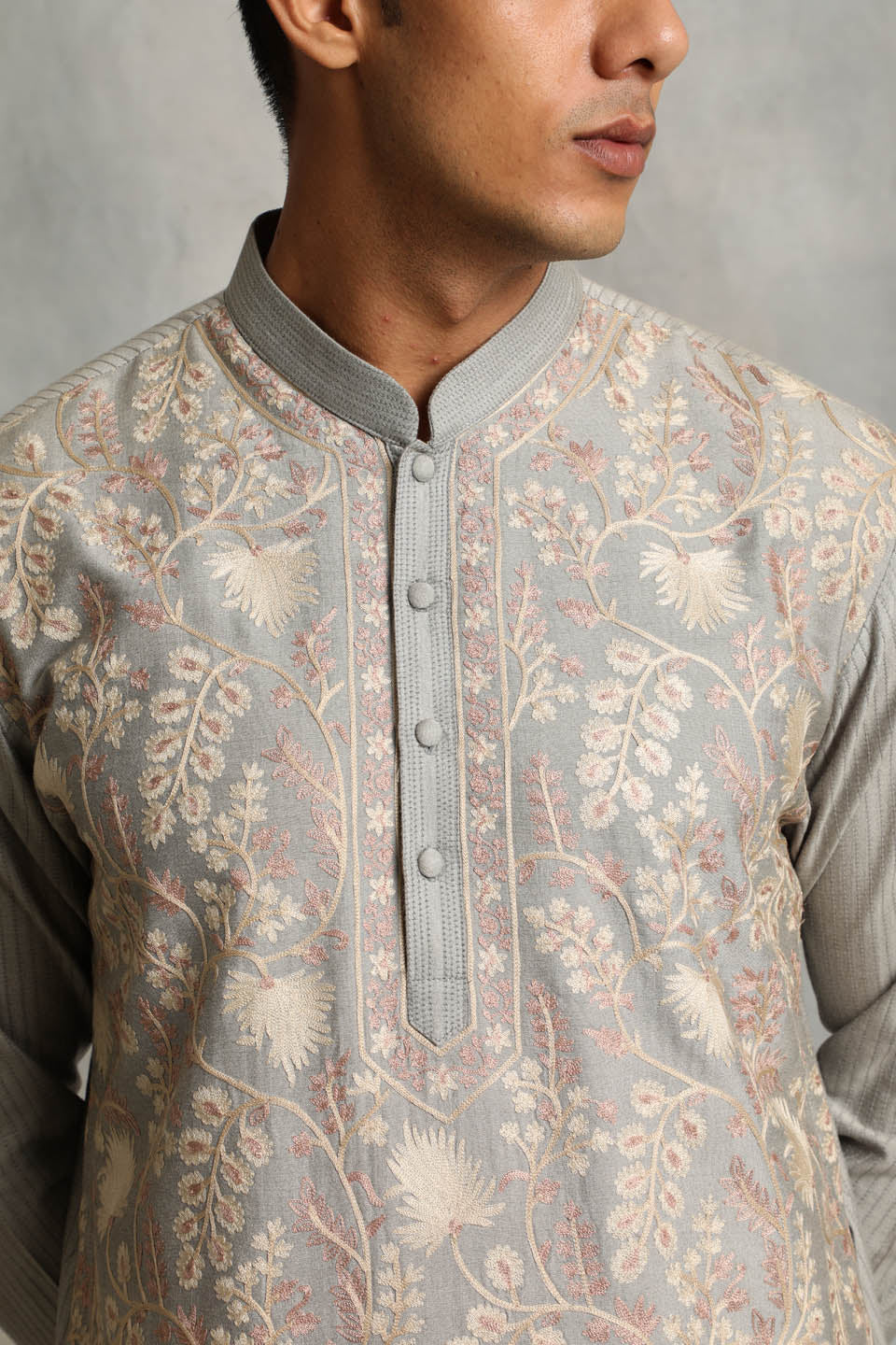 GREY EMBROIDERED SILK KURTA SET 5