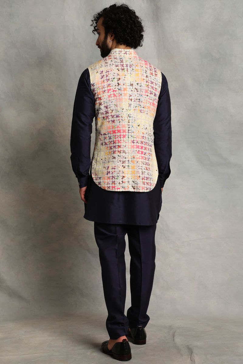 Gargee Designer's IVORY EMBROIDERED LINEN BUNDI SET Gargee