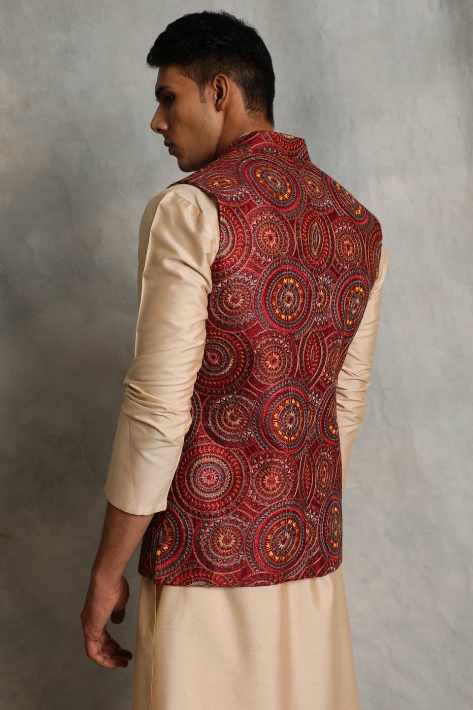 RED EMBROIDERED BUNDI SET 3
