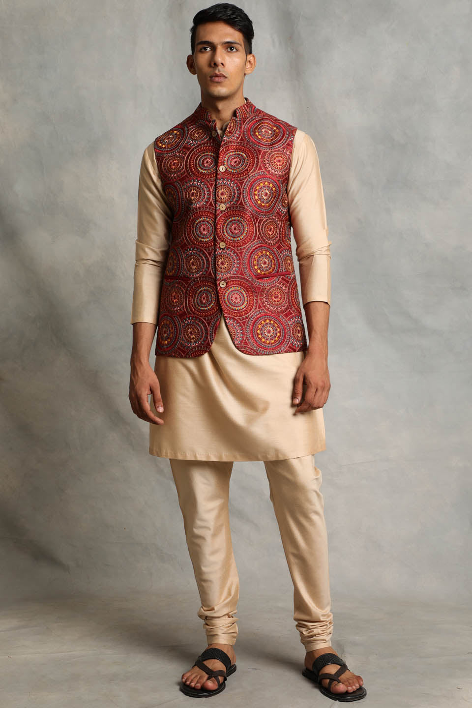 RED EMBROIDERED BUNDI SET 1