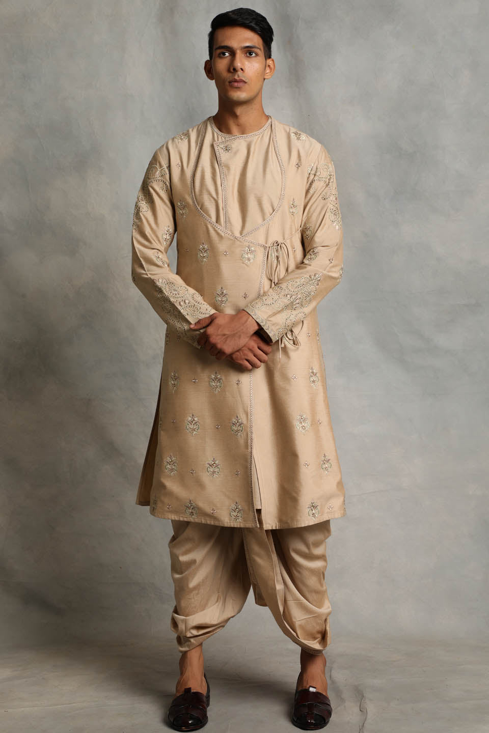GOLD ANGRAKHA SILK KURTA SET 1