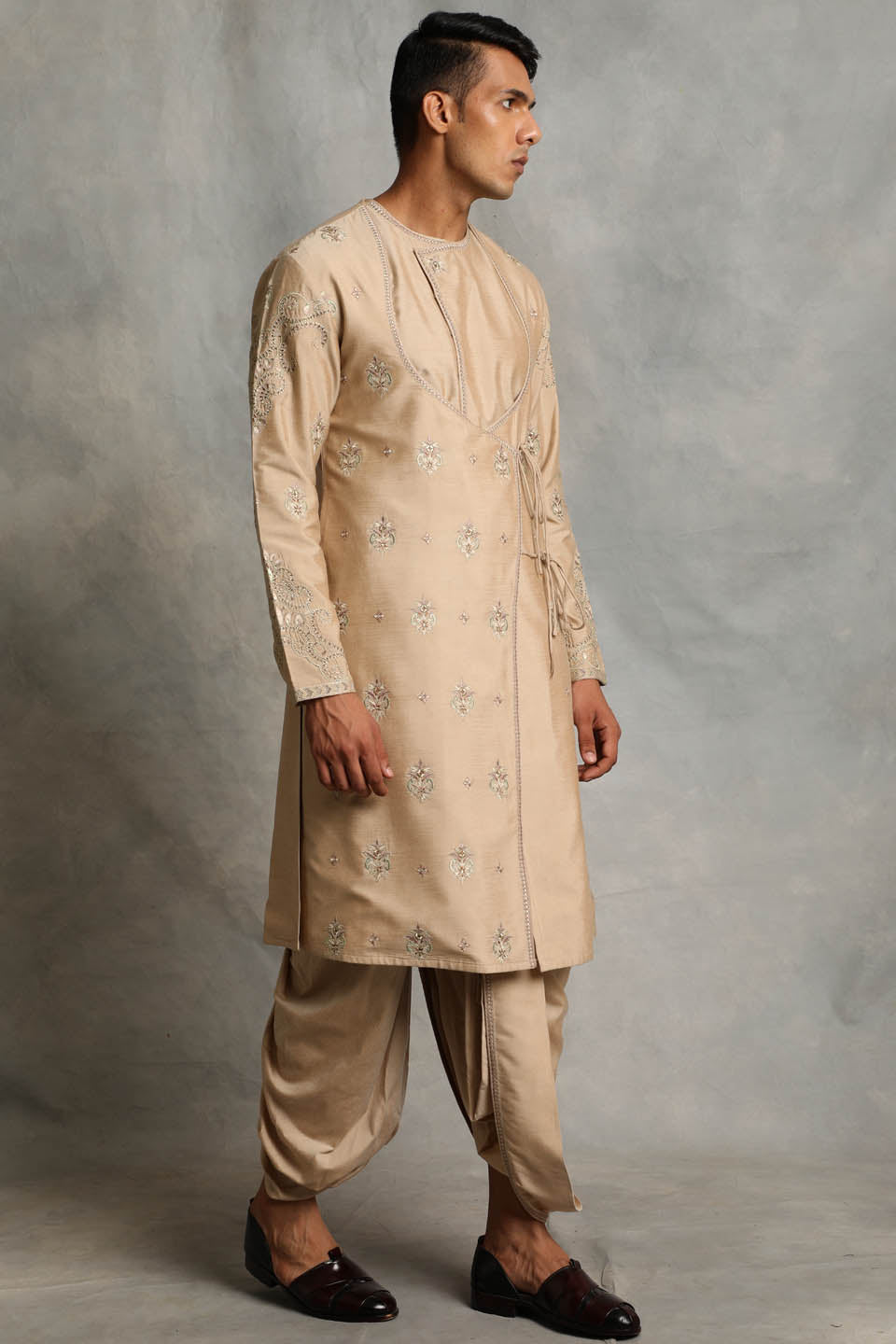 GOLD ANGRAKHA SILK KURTA SET 3