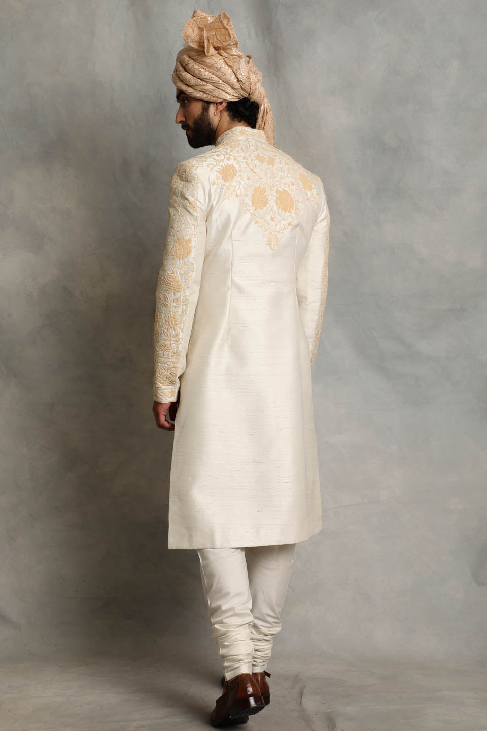 IVORY EMBROIDERED SILK SHERWANI SET 2