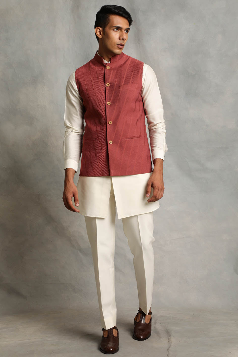 RUST PLEATED BUNDI SET 1