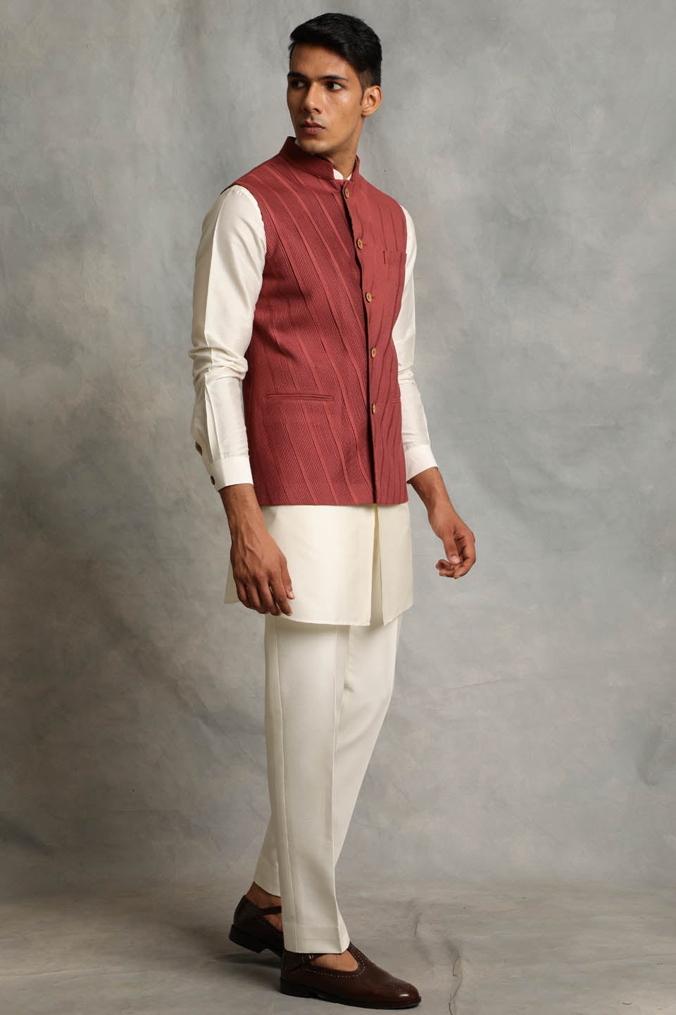 RUST PLEATED BUNDI SET 3