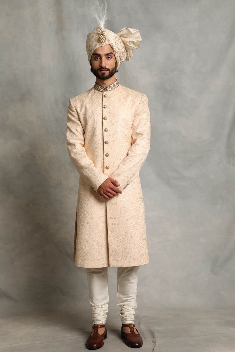 PEACH EMBROIDERED SHERWANI SET 1