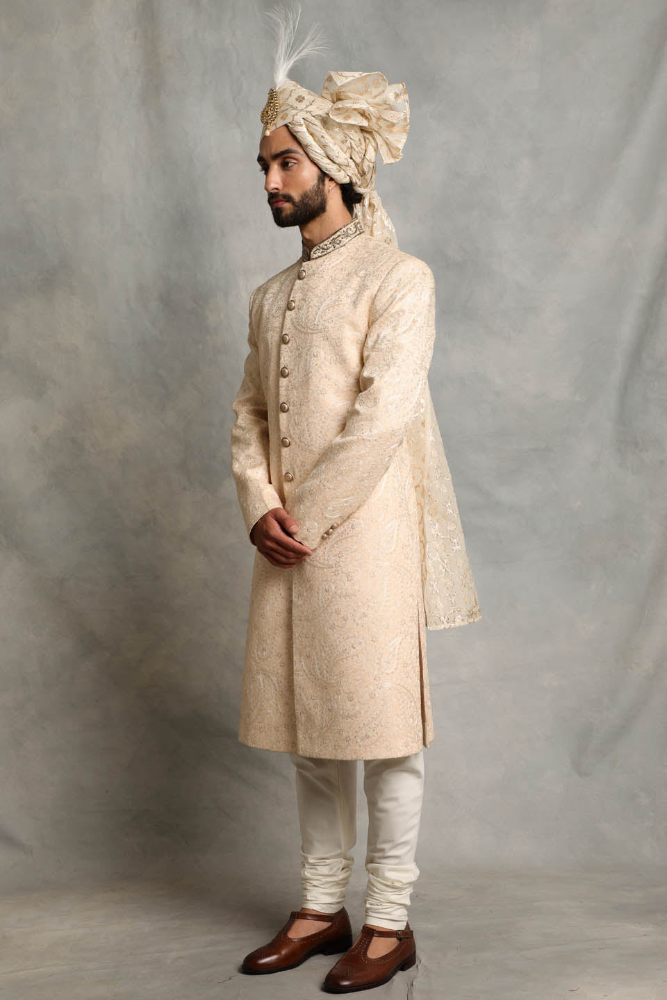 PEACH EMBROIDERED SHERWANI SET 3