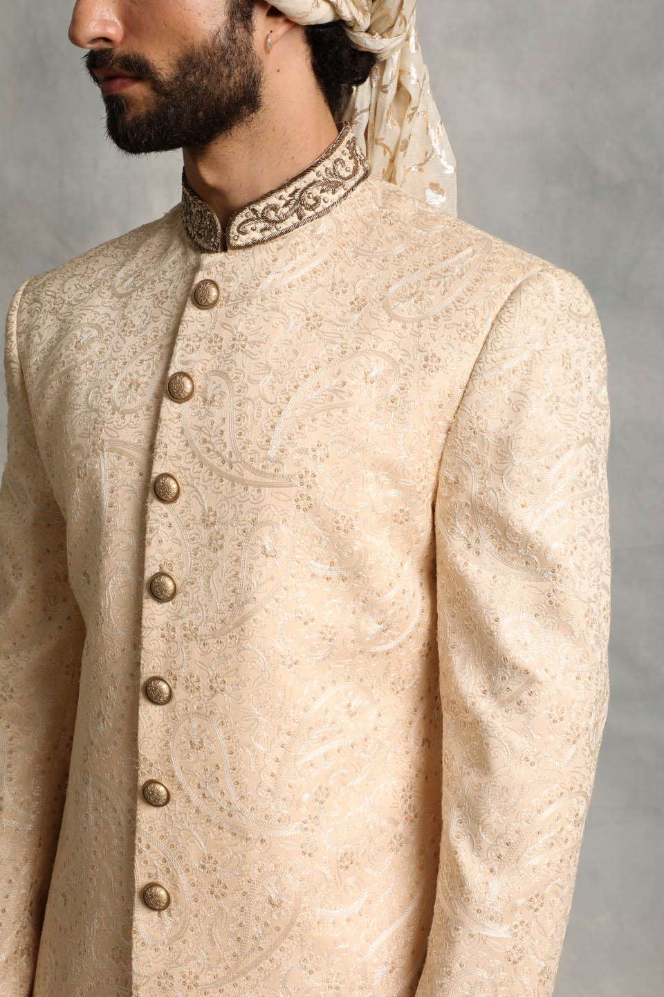 PEACH EMBROIDERED SHERWANI SET 4