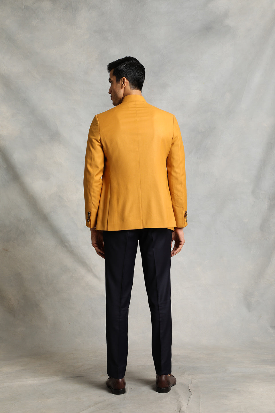 MUSTARD ASYMMETRIC BANDHGALA SET 3