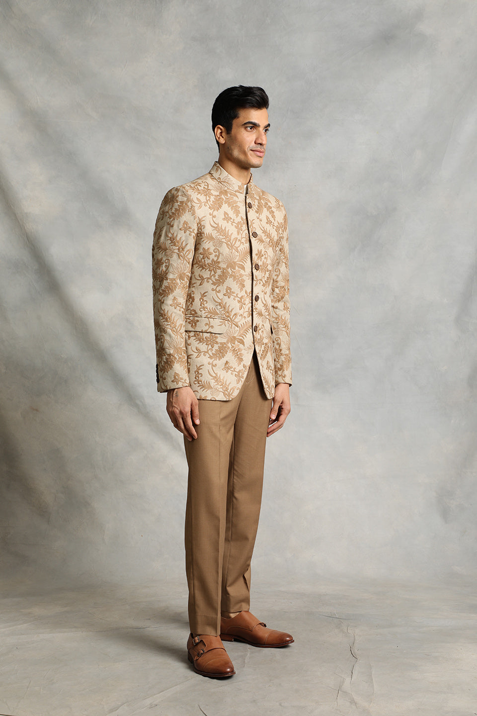 BEIGE EMBROIDERED BANDHGALA SET 4