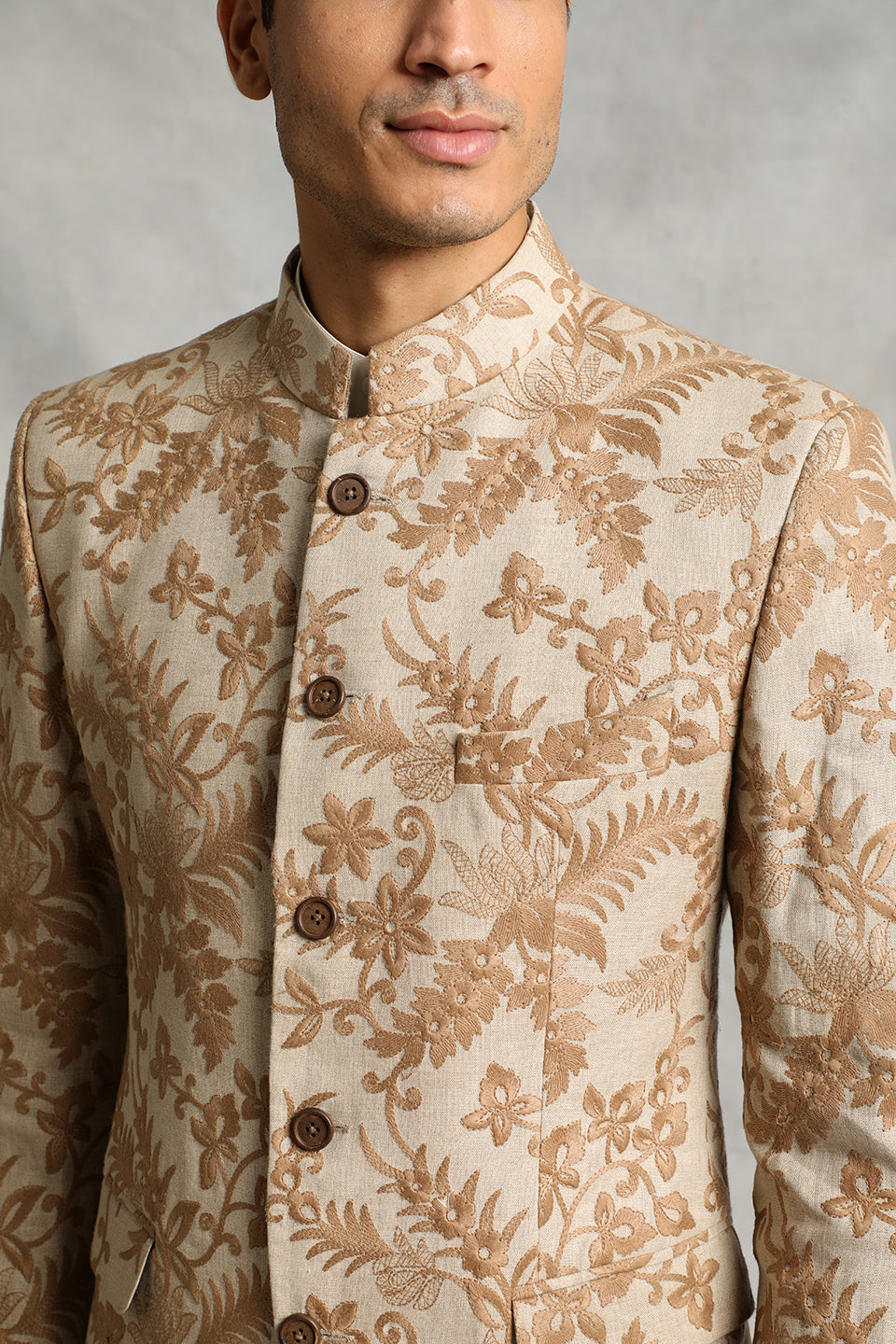 BEIGE EMBROIDERED BANDHGALA SET 5
