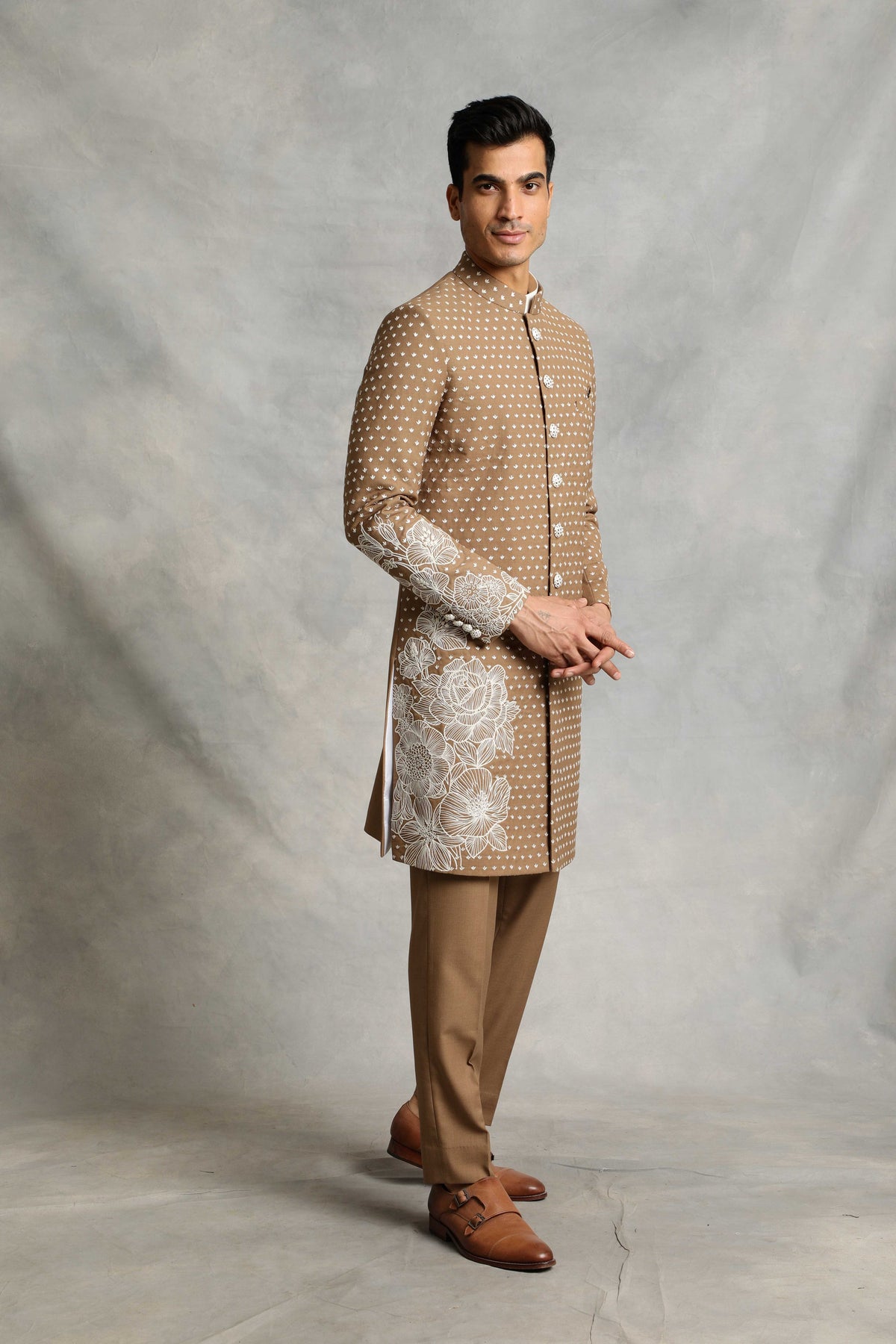 Gargee Designer's BEIGE EMBROIDERED INDO SET Gargee