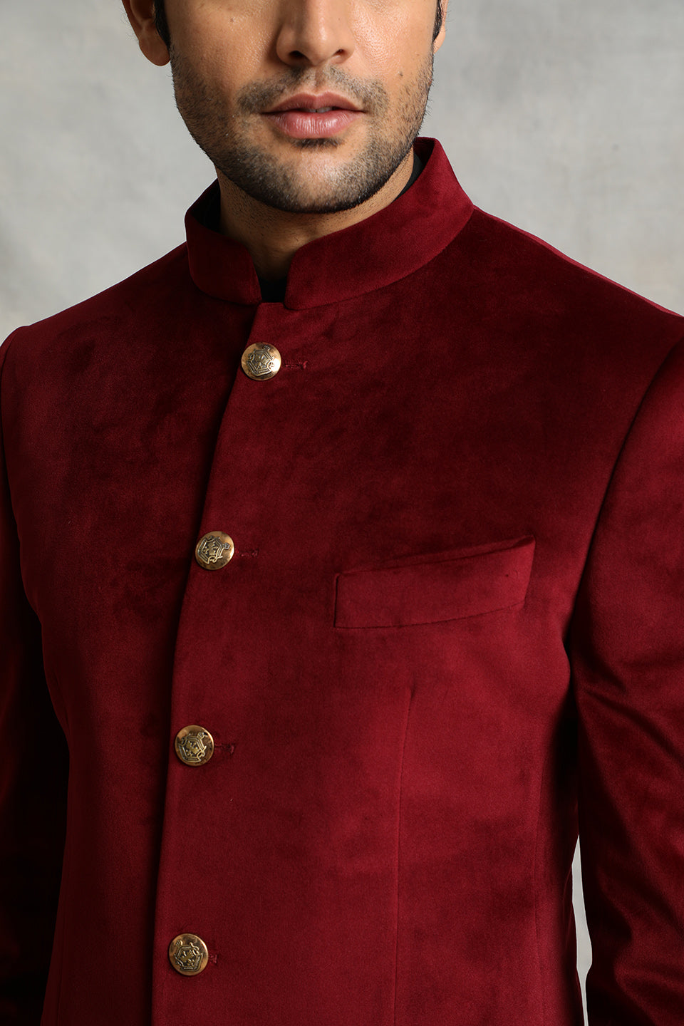 MAROON VELVET COMBINATION BANDHGALA 4