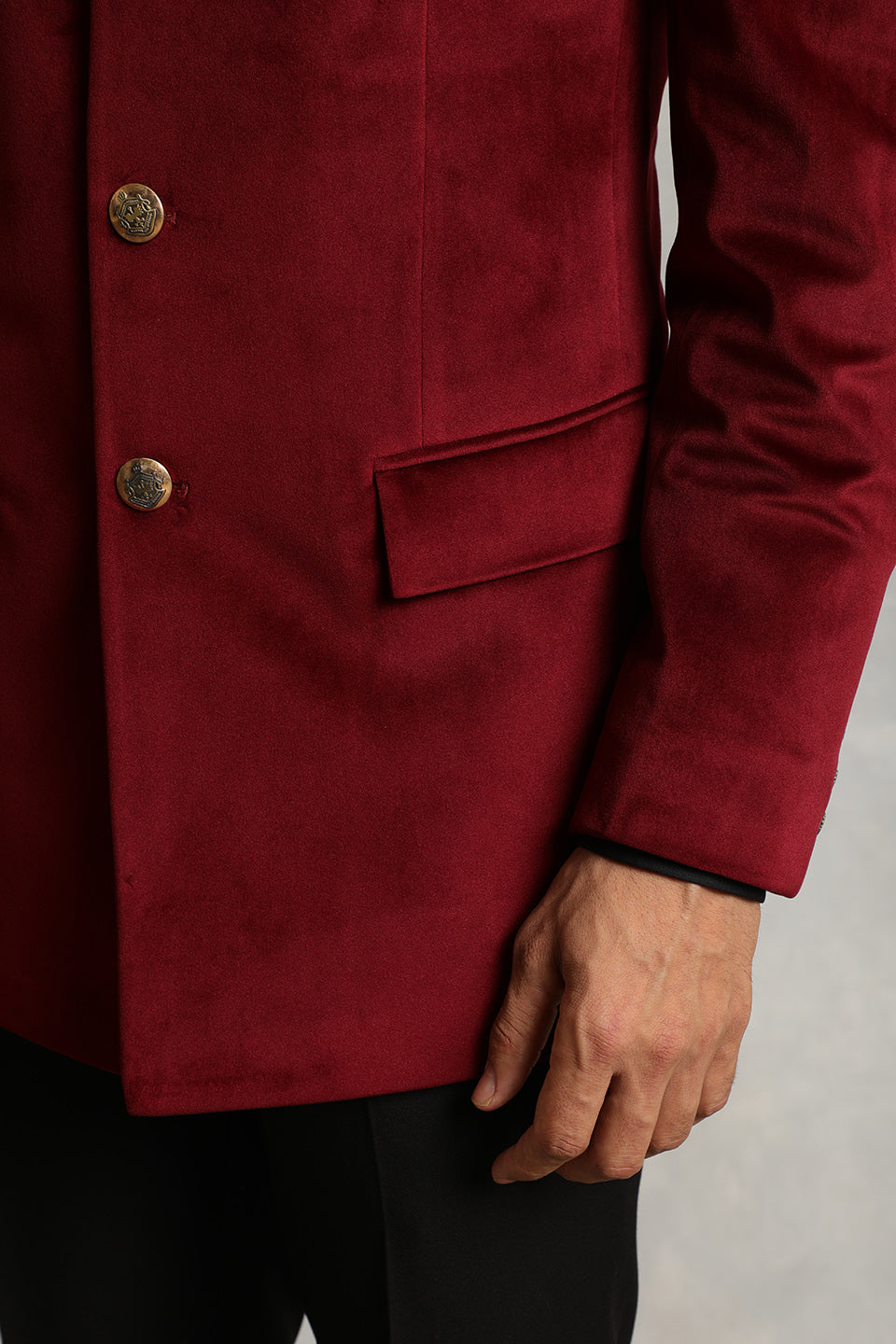 MAROON VELVET COMBINATION BANDHGALA 5