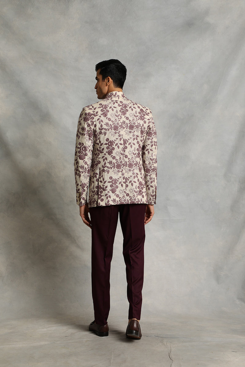 WINE EMBROIDERED BANDHGALA SET 2