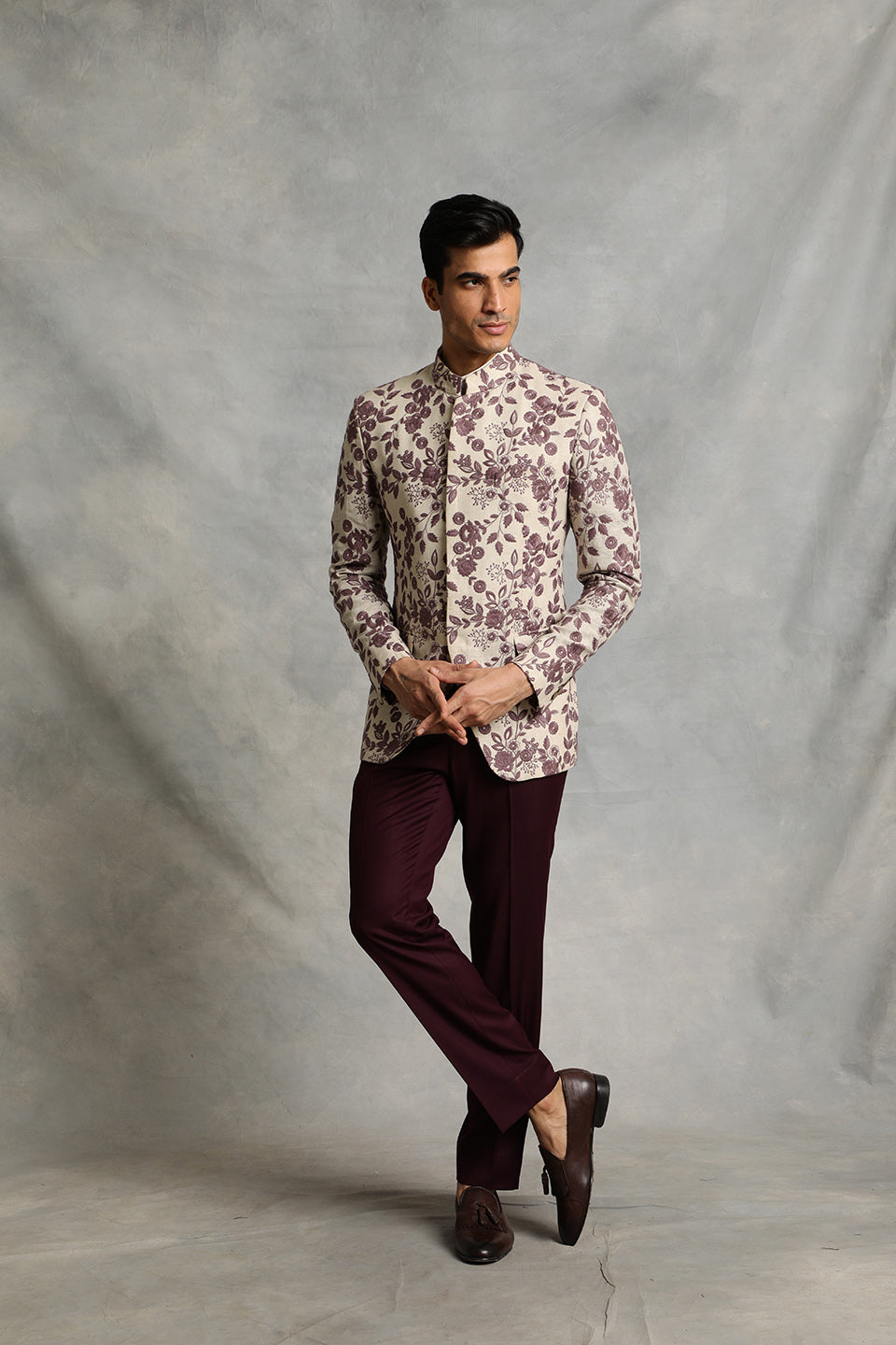 WINE EMBROIDERED BANDHGALA SET 1