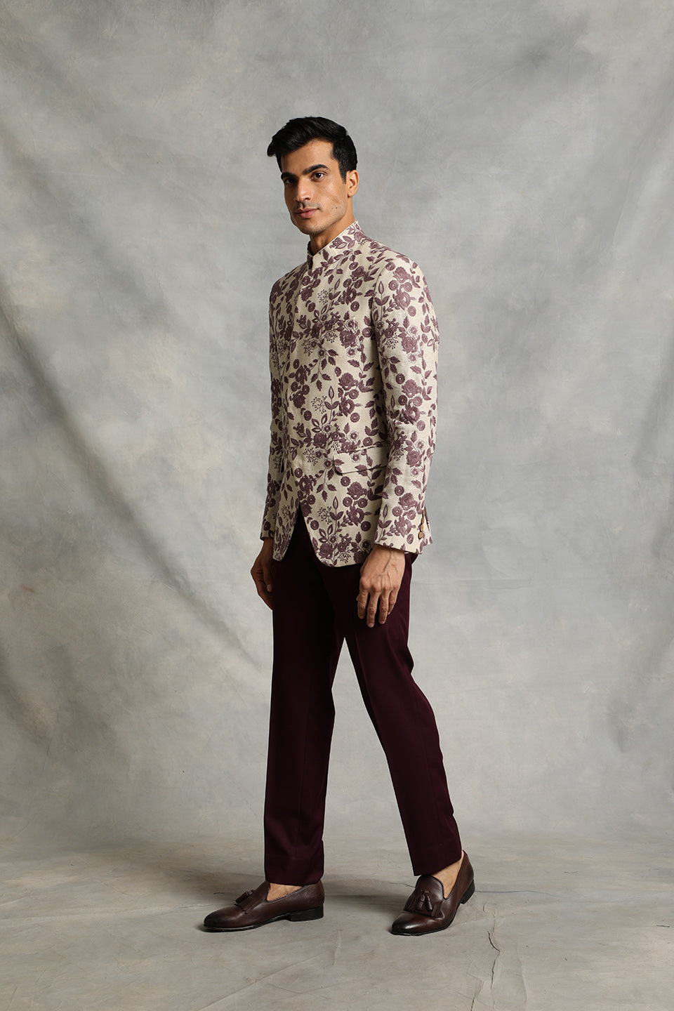 WINE EMBROIDERED BANDHGALA SET 3