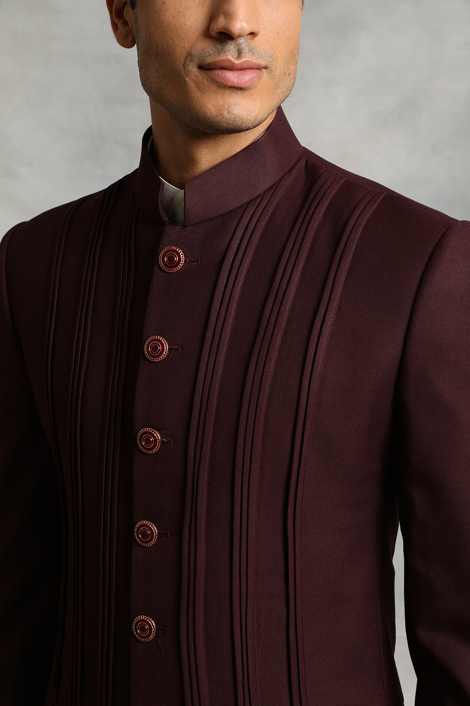 WINE PLEATED BANDHGALA SET 4