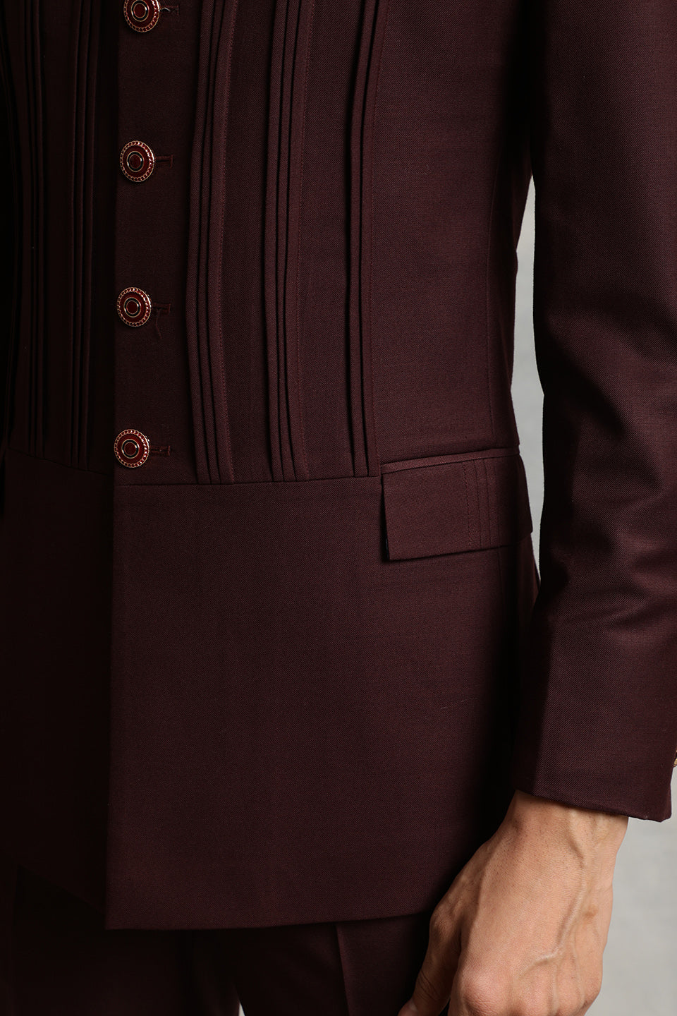 WINE PLEATED BANDHGALA SET 5