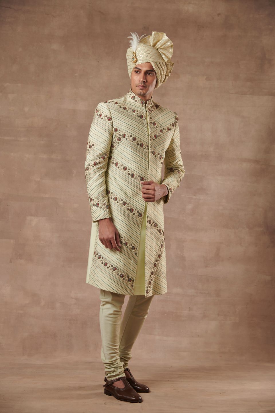 Gargee Designer's MINT SILK EMBROIDERED SHERWANI SET Gargee