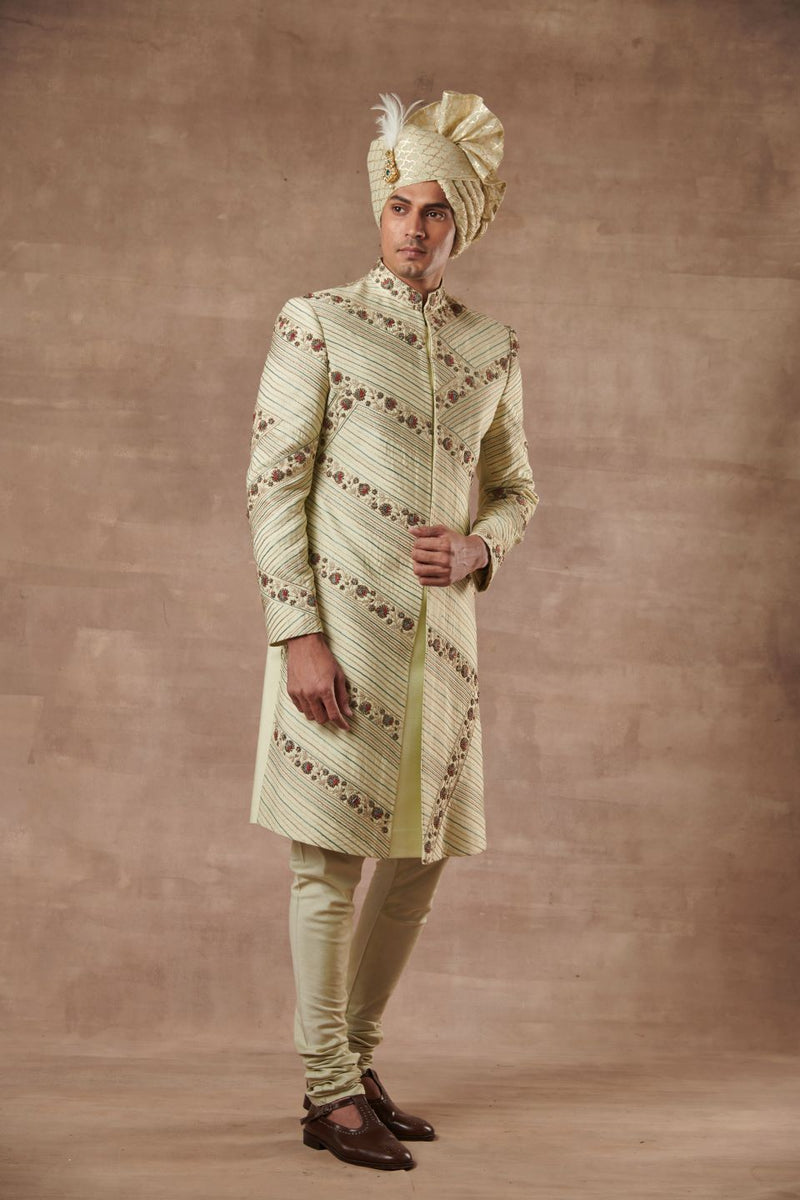 Gargee Designer's MINT SILK EMBROIDERED SHERWANI SET Gargee
