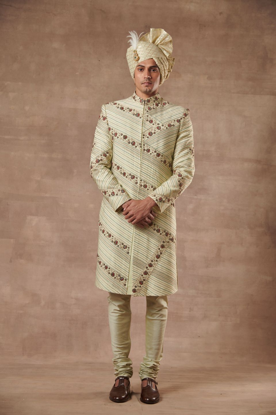 Gargee Designer's MINT SILK EMBROIDERED SHERWANI SET Gargee