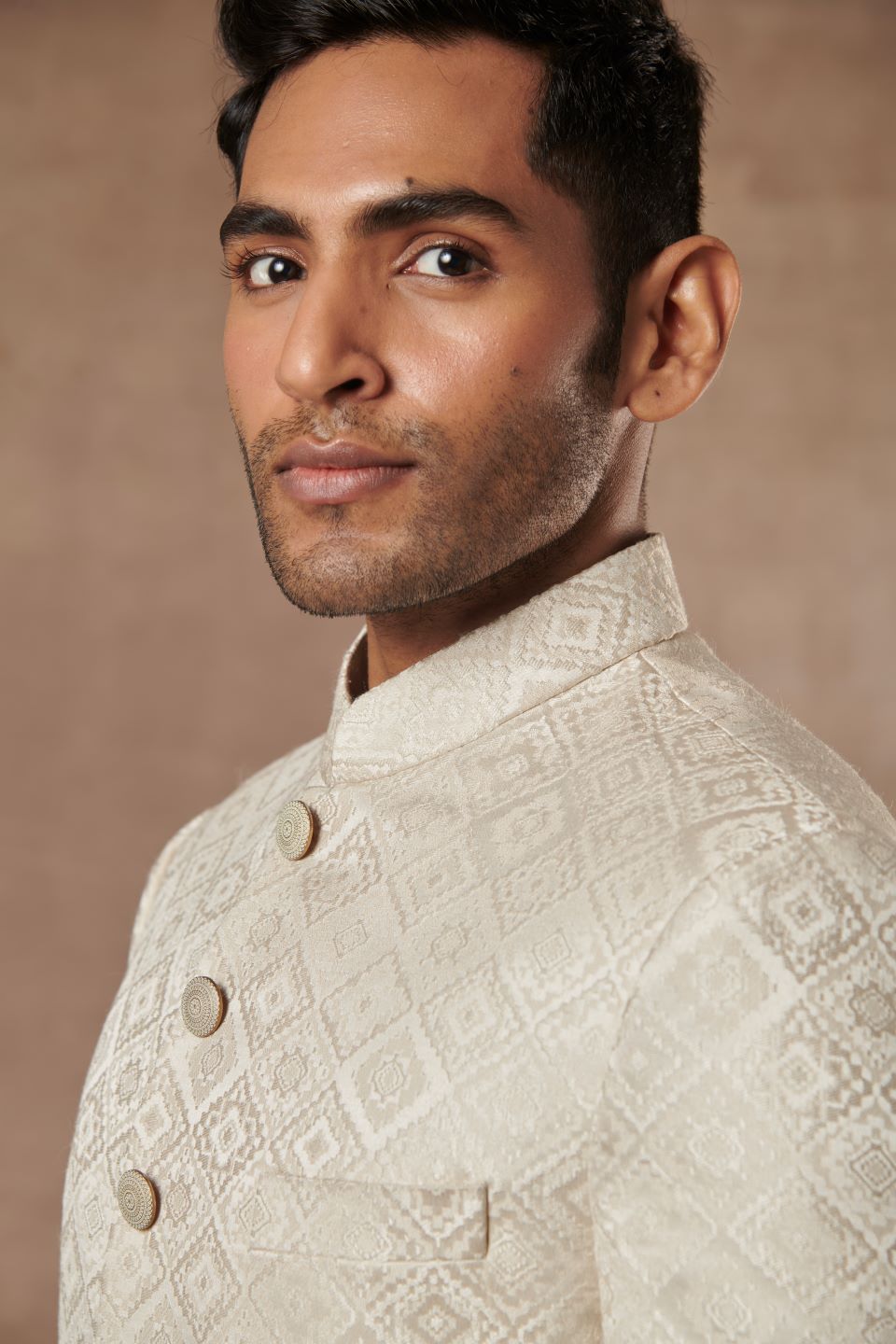 IVORY TEXTURED SHERWANI SET 4