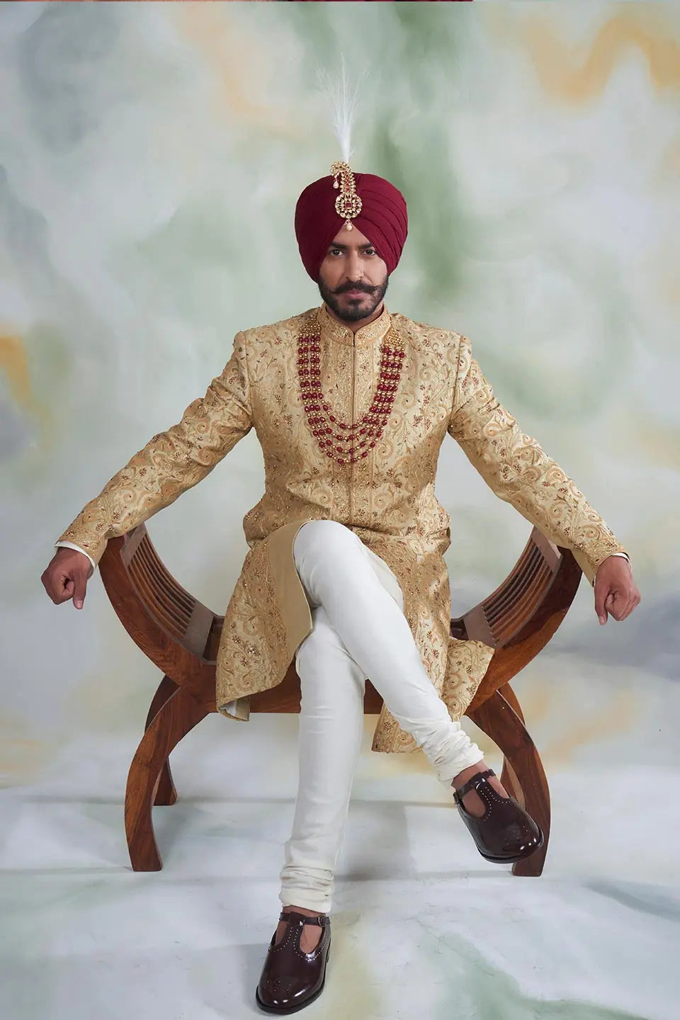 GOLD EMBROIDERED SILK SHERWANI SET 3