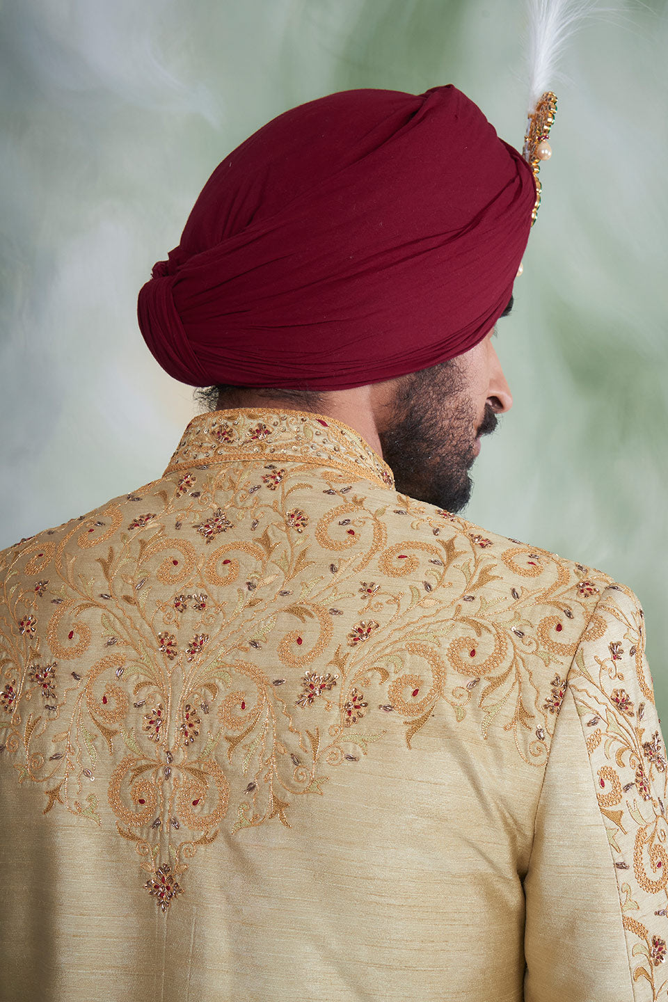 GOLD EMBROIDERED SILK SHERWANI SET 4