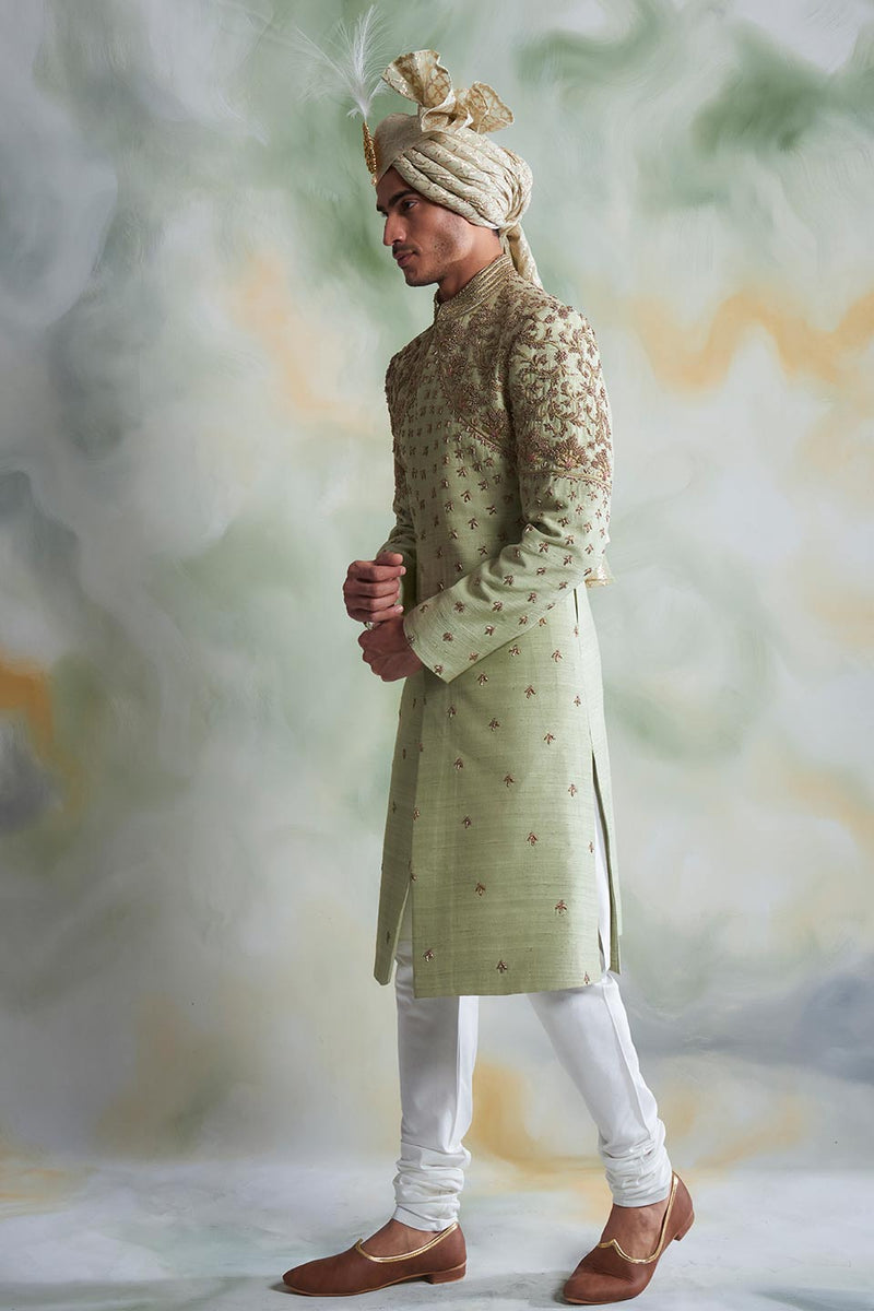 Gargee Designer's MINT EMBROIDERED SILK SHERWANI SET Gargee