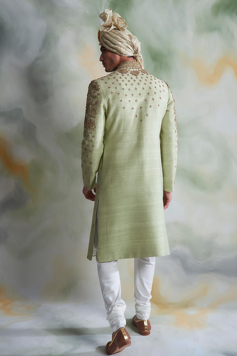 Gargee Designer's MINT EMBROIDERED SILK SHERWANI SET Gargee