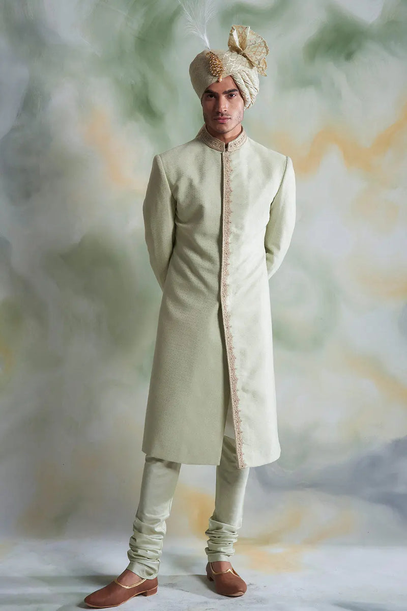 Gargee Designer's MINT TEXTURED SHERWANI SET Gargee