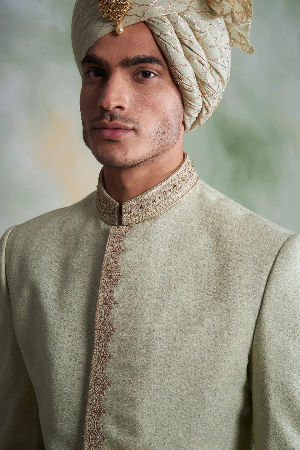 Gargee Designer's MINT TEXTURED SHERWANI SET Gargee
