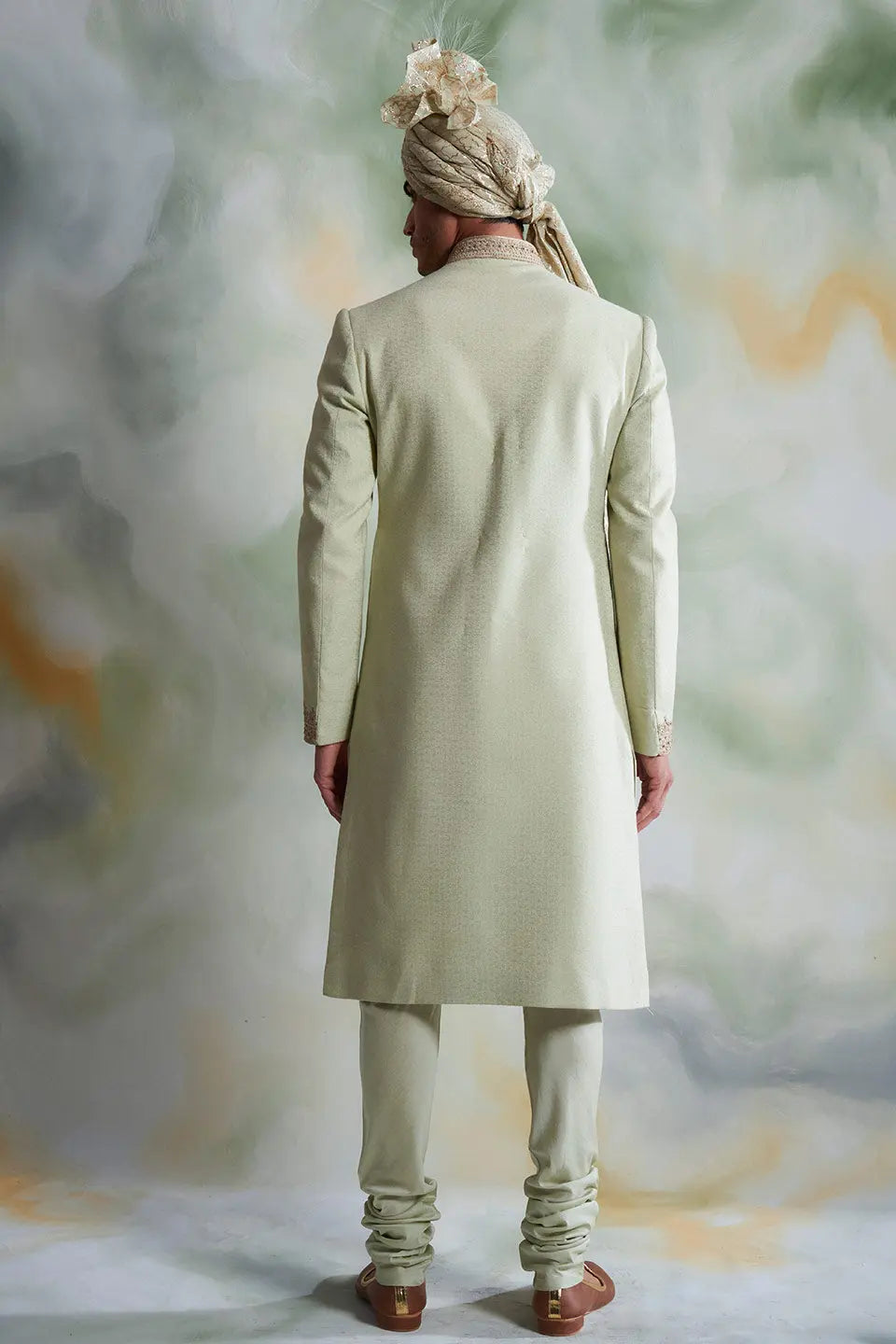 Gargee Designer's MINT TEXTURED SHERWANI SET Gargee