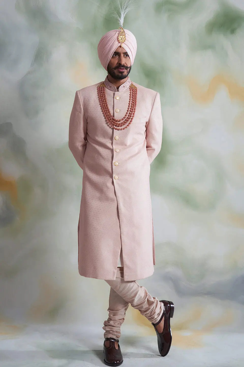 PINK TEXTURED SHERWANI SET 1