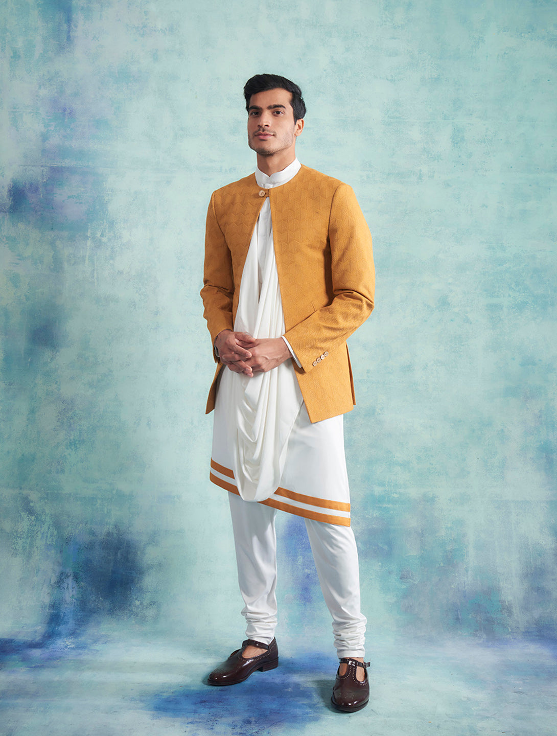 YELLOW EMBROIDERED SHRUG SET 1