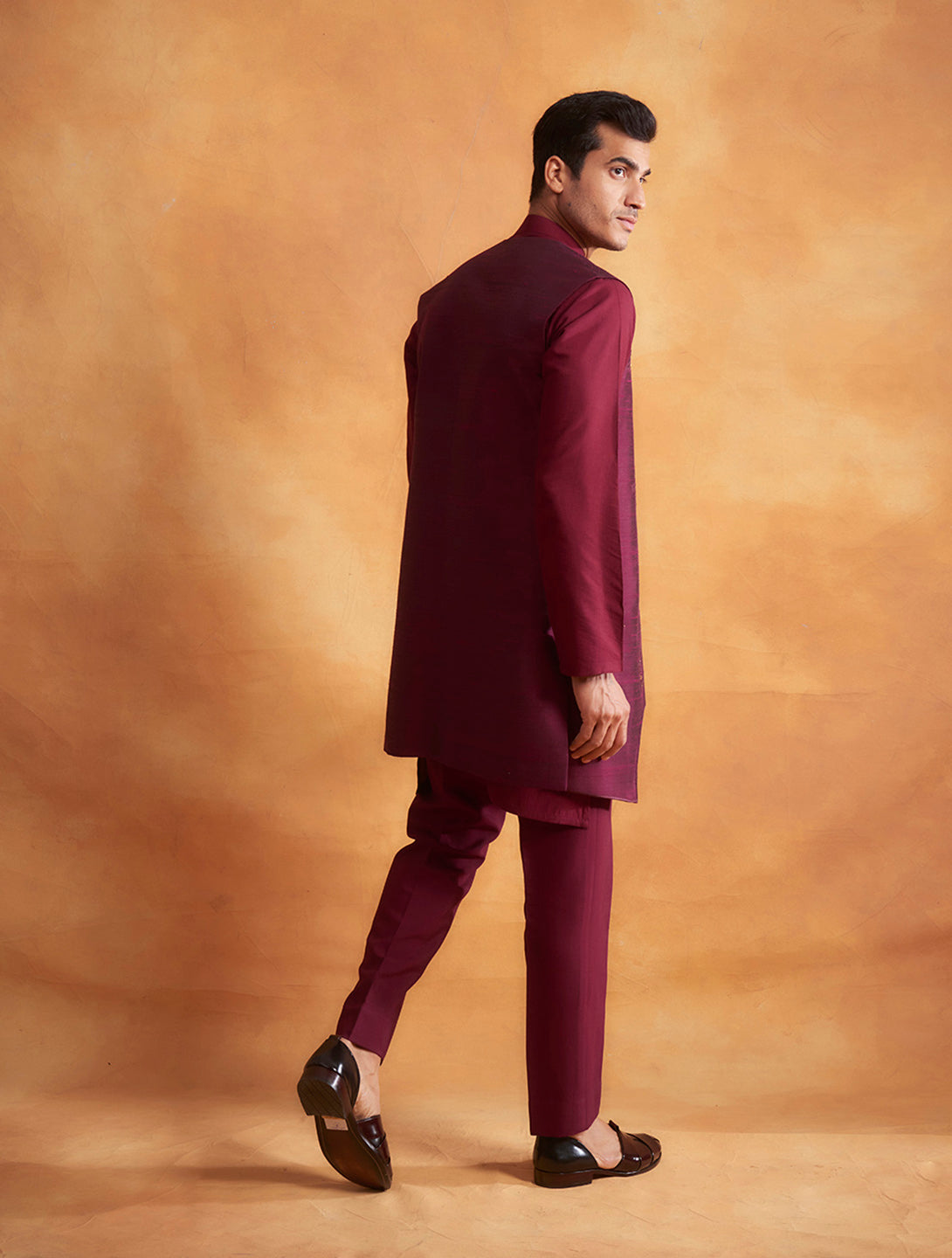 BURGUNDY EMBROIDERED SILK SHRUG SET 5