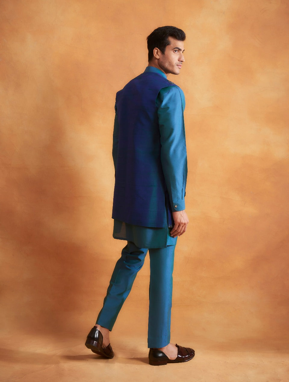 Gargee Designer's TEAL BLUE EMBROIDERED SILK SHRUG SET Gargee