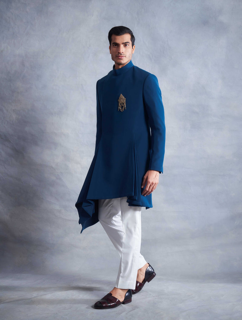 Gargee Designer's TEAL EMBROIDERED DRAPED INDO SET Gargee Designer