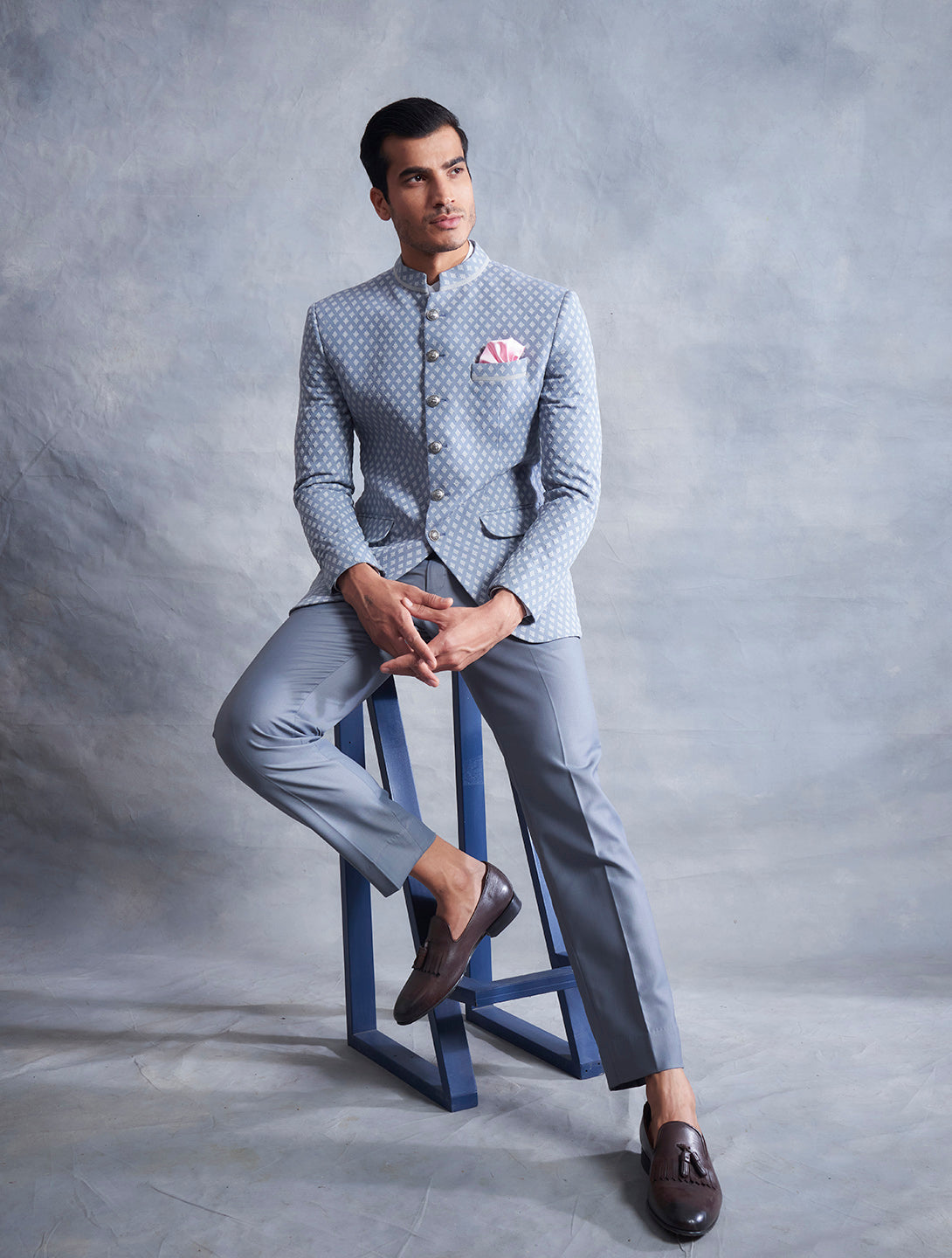 GREY TEXTURED BANDHGALA SET 5