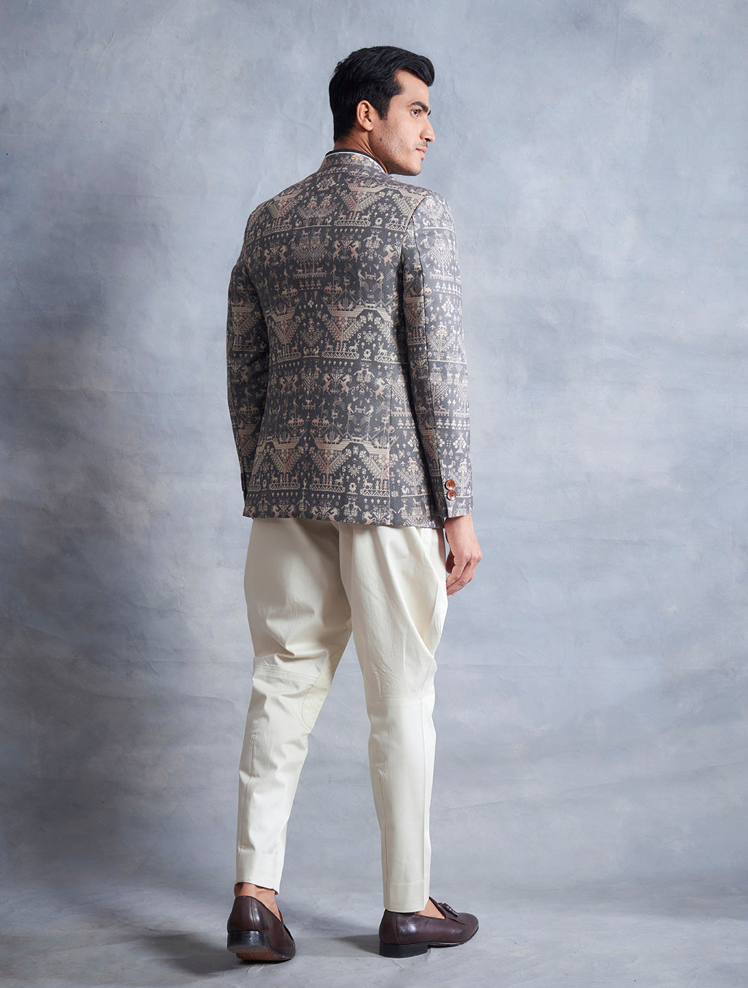 GREY PRINTED BANDHGALA SET 4