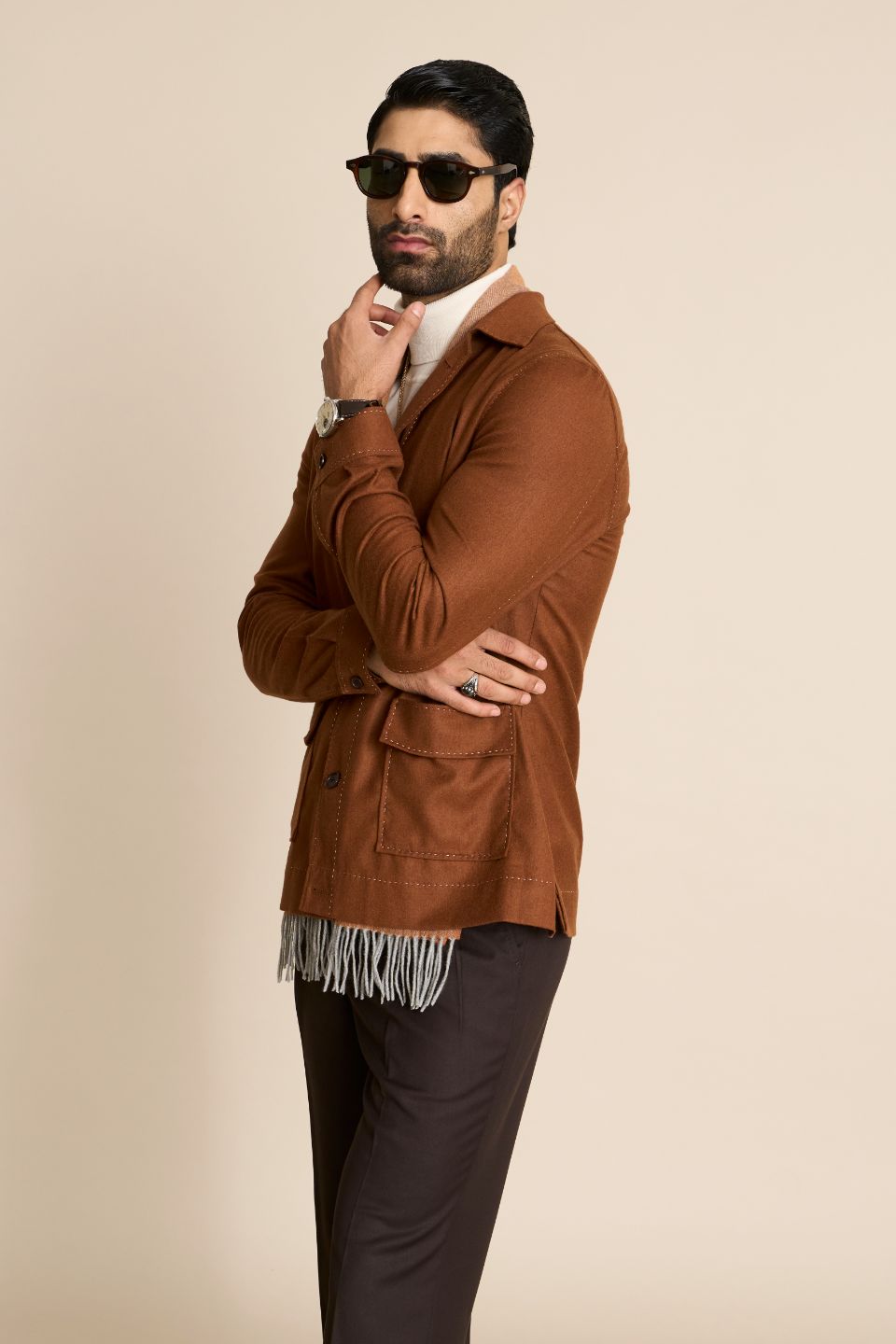 Gargee Designer's TAN FLANNEL SHACKET TOP Gargee