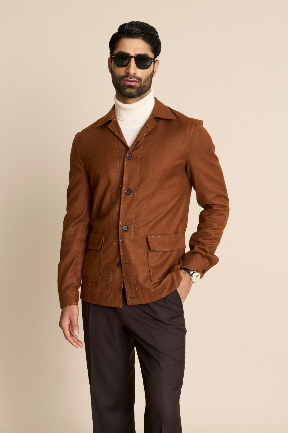 Gargee Designer's TAN FLANNEL SHACKET TOP Gargee